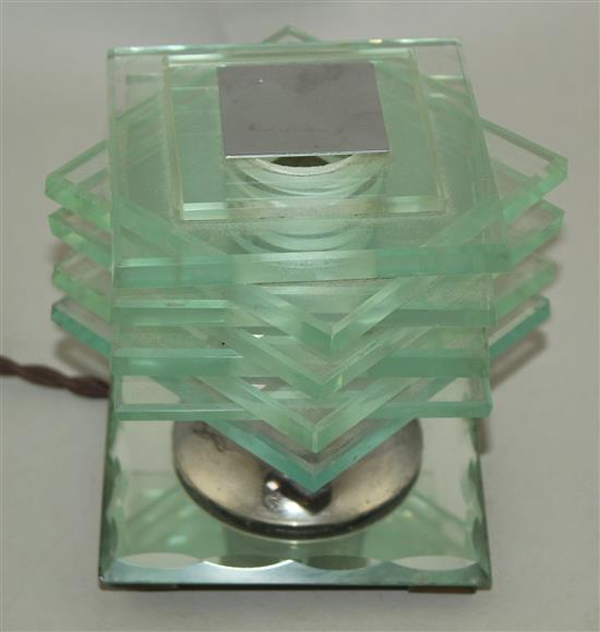 A Maison Desny Art Deco glass cubist desk lamp, 5.5in.